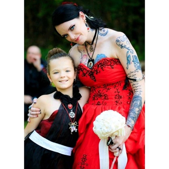 Custom Black & Red Chiffon Dress ✦ Girls 6 ✦ Handmade Roses Sparkle Sash Formal - Picture 4 of 16